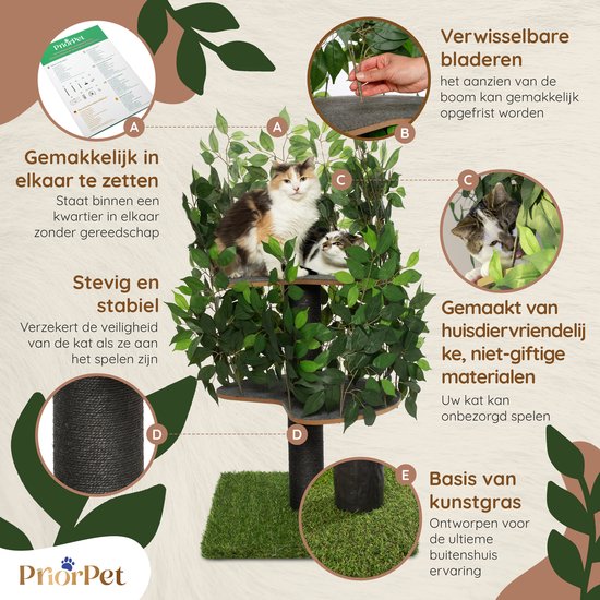 Arbre à chat à feuilles interchangeables - Griffoir breveté pour que les chats puissent grimper, se cacher et dormir - Poteaux griffoirs multi-niveaux - 120 cm Vert
