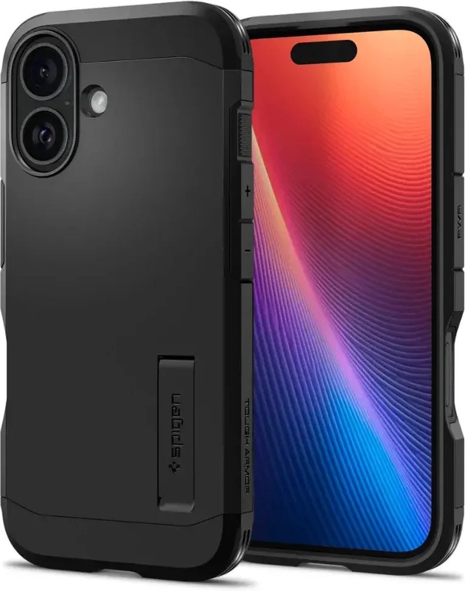 Spigen Geschikt voor Apple iPhone 16 - Tough Armor - Back Cover Hoesje - Zwart