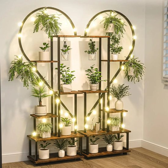 Foto: Suredeal 2 x plantenstandaard hartvormig plantenrek bloemendisplay met haken 20 potten woonkamer tuin zwart