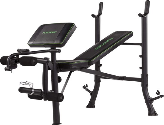 Tunturi WB40 Halterbank - Fitnessbank - Trainingsbank - Bankdrukbank - Thuis sporten - Leg extension - Bicep curls - Incl. gratis fitness app