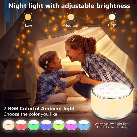 Blyx® - White Noise Machine - Compacte Slaaphulp - 34 Geluiden, 7 Lichtkleuren - Oplaadbare 1800mAh Batterij - Incl. Nachtlamp - Meerkleurig — afbeelding 2