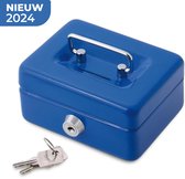 Geldkistje met 2 sleutels - blauw - staal - muntbakje - 12,5 cm x 9,5 cm x 5,5 cm inbraakbeveiliging kluisje