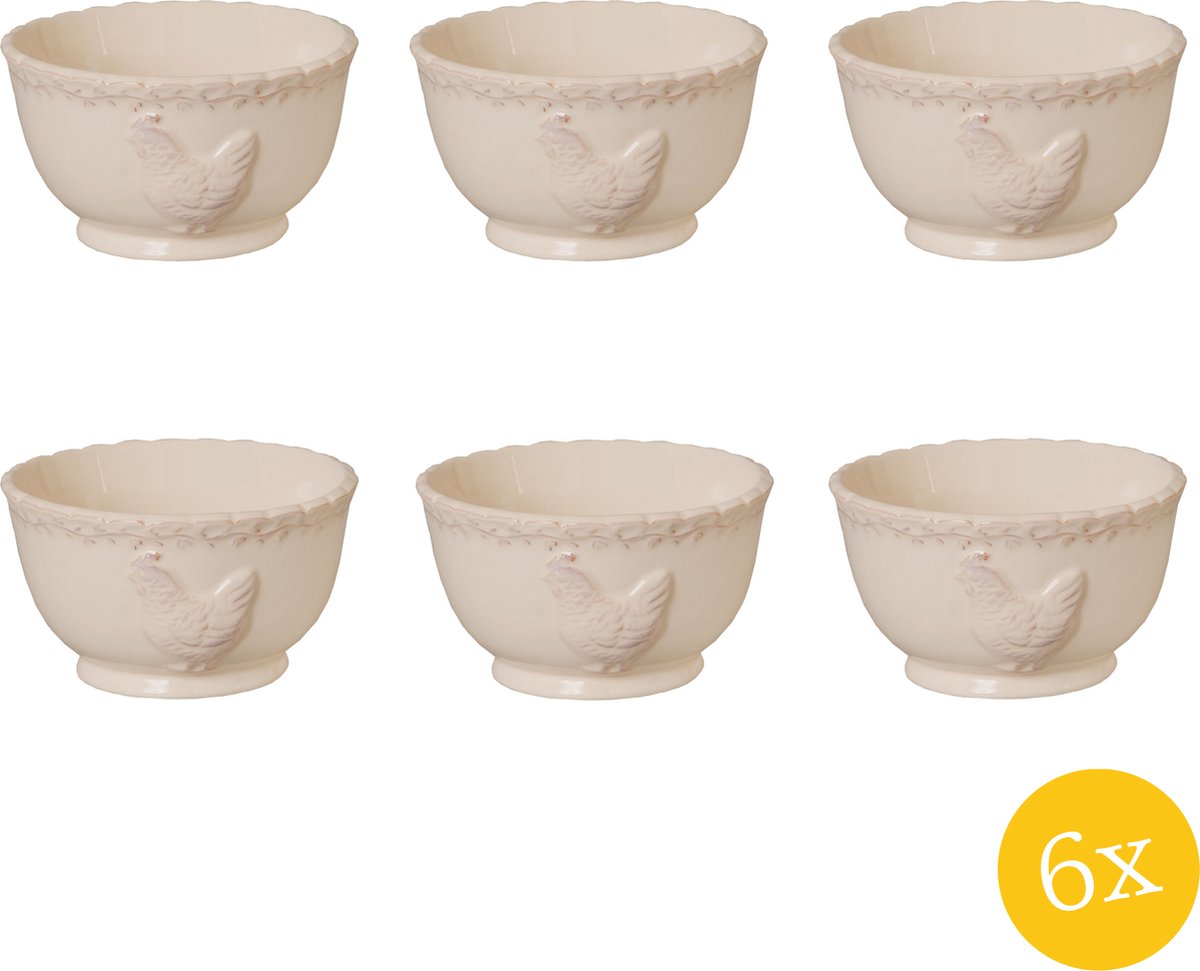 Clayre & Eef Soepkom set van 6 stuks Ø 13 cm Beige Keramiek Rond Kip Serveerkom