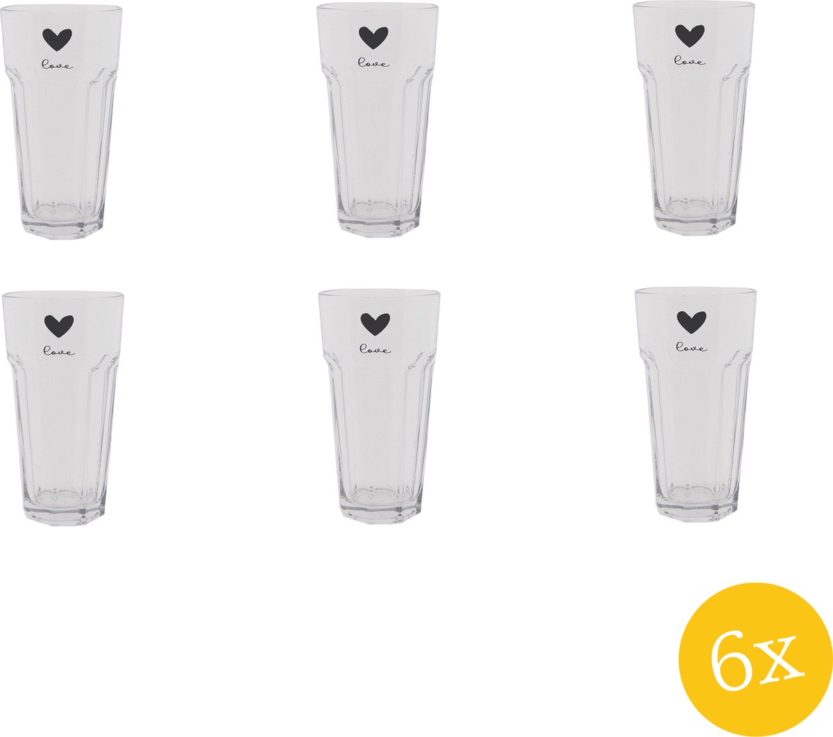 Clayre & Eef Waterglas set van 6 stuks 320 ml Glas Hart Love Drinkbeker