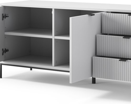 Vicco Meuble TV Eliza, Wit, 150,1 x 60 cm avec 3 tiroirs, 2 portes