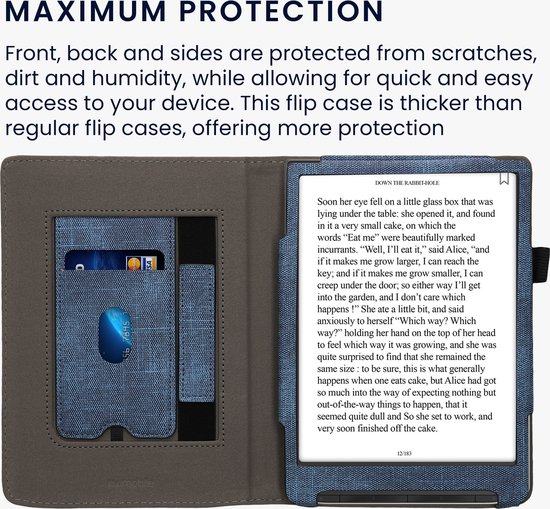kwmobile flip cover voor e-reader - geschikt voor Pocketbook InkPad 4 / Color 3 / Color 2 / Vivlio InkPad 4 / InkPad Color 3 - Van imitatieleer en -suède - In donkerblauw / donkergrijs van Merkloos — afbeelding 4