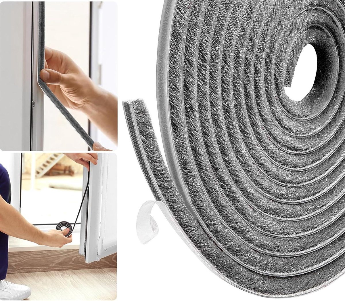 Tochtstrips voor deuren 10 meter zelfklevende borstelafdichtingsstrip luchtstopper voor schuifdeuren-buitendeuren-ramen grijs - 9 mm x 5 mm