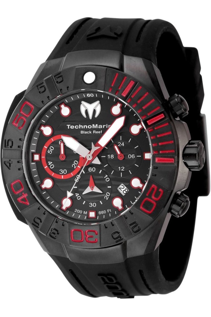 TechnoMarine Reef TM-523010 Heren Horloge - Waterdicht - Analoog - Quartz Uurwerk - Roestvrij Staal met zwarte Wijzerplaat - 45mm