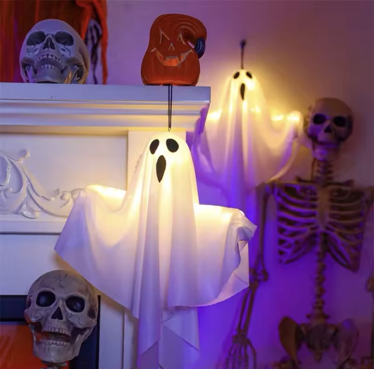 Halloween verlicht spook, staande Halloween schommel decoraties - verlichte schommel witte spook, feest Halloween, verlichte spookachtige aanwezigheid voor voortuin patio