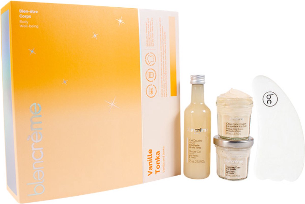 Goedkoopste Blancrème Gua Sha Set Vanille & Tonkaboon - Scrub, Bodycrème, Verfrissend Water - Luxe Skincare Set Cadeau