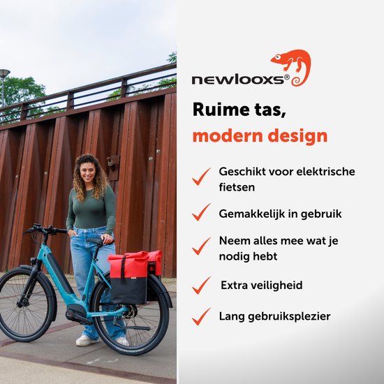 New Looxs Nyborg Double - Dubbele Fietstas - Geschikt voor Electrische Fietsen - Waterdicht Polyester - 34 Liter - Zwart & Rood van New Looxs — afbeelding 2