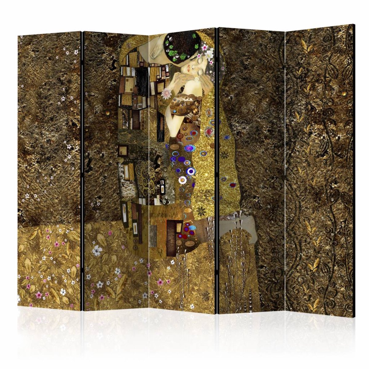 Vouwscherm / Kamerscherm - Gouden kus 225x172cm , gemonteerd geleverd, dubbelzijdig geprint
