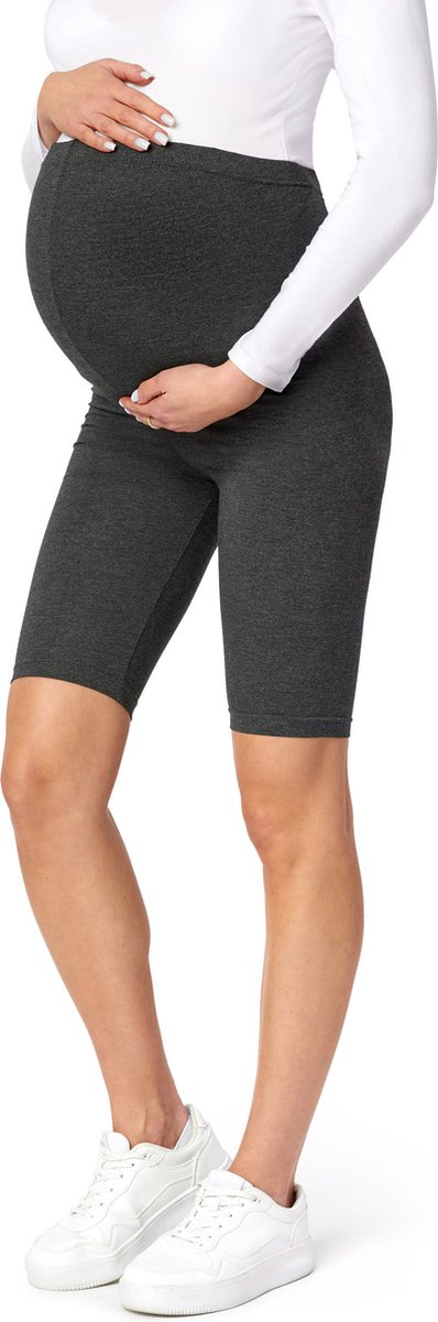 Be Mammy Dames Zwangerschapsleggings - Vrijetijdsbroek – Korte - Viscose - BE-Leggings-04 - Donker gemêleerd - XL