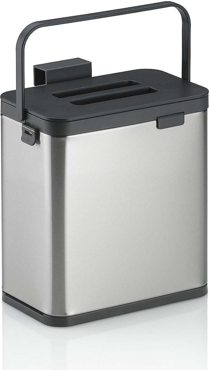 Afvalbak, Prullenbak, voor GFT, RVS, Kunststof, Zwart, Grijs, 2.1 L, Kela | Plata