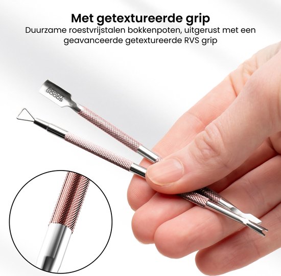 AdroitGoods 3 delige Nagelriem Knipper set - Rose Gold - Cuticle Pusher Duwer Verwijderaar Trimmer Mesje - bokkenpootje nagels