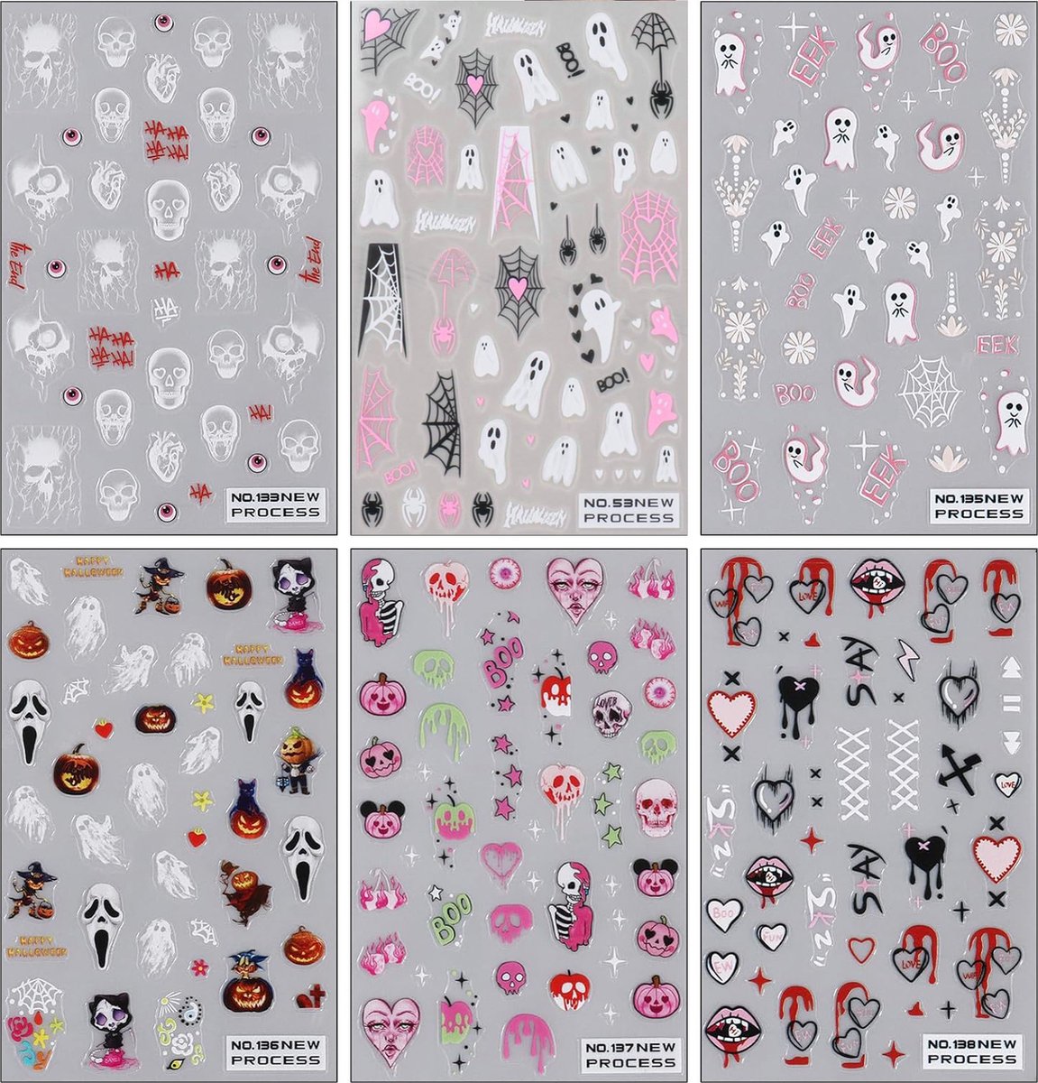 Elysee Beauty - Halloween nagelstickers - 6 vellen - Zelfklevend nageldecoratie - skull, scream, scary design stickers - Nail art tools for DIY manicure — cadeau in Hobby - foto 2