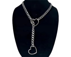 Liefdes Ketting - Hartje - Love - Punk - Rock - Chain - Zilver Look