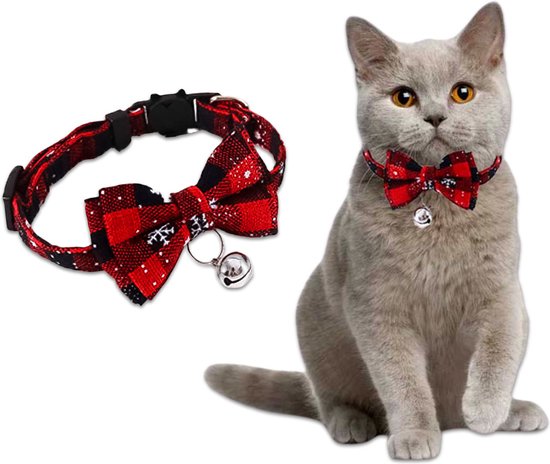 LUQ - Kattenhalsband - Kerst - Strik - Rood - Veiligheidssluiting - Kattenbandje - Kitten - Halsband - Katten - Halsband - Hond - Kat - 18-32Cm