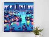 Pixel art haven schilderij | Haven of Pixels: An Artistic Portrayal of Digital Beauty | Kunst - 100x100 centimeter op Forex | Foto op Forex