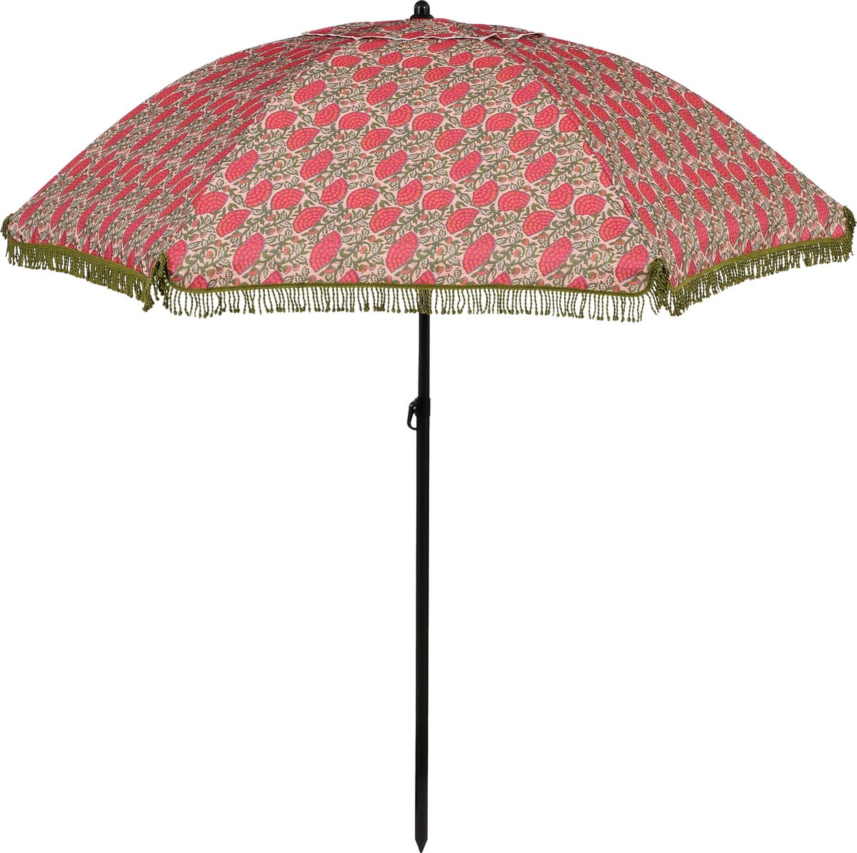In The Mood Collection Mitchell Parasol in Fuchsia color, measuring H238 x Ø220 cm, showcasing a vibrant outdoor umbrella design.