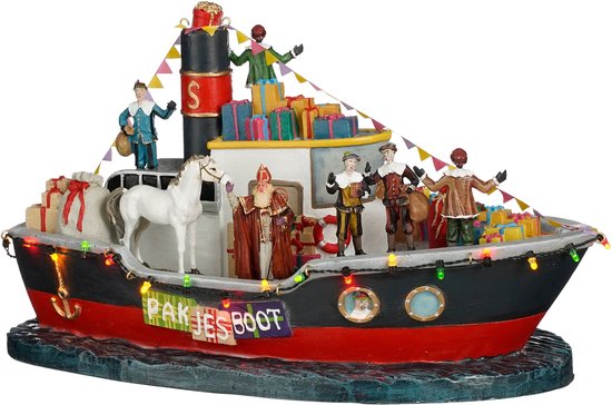 Foto: Luville sinterklaas miniatuur pakjesboot met led verlichting l33 x b18 x h19 cm meerkleurig