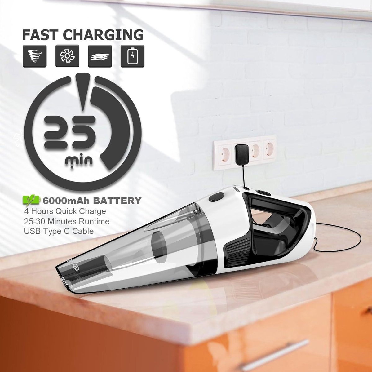 Oplaadbare Draadloze Kruimeldief met Led-Licht - afbeelding 3