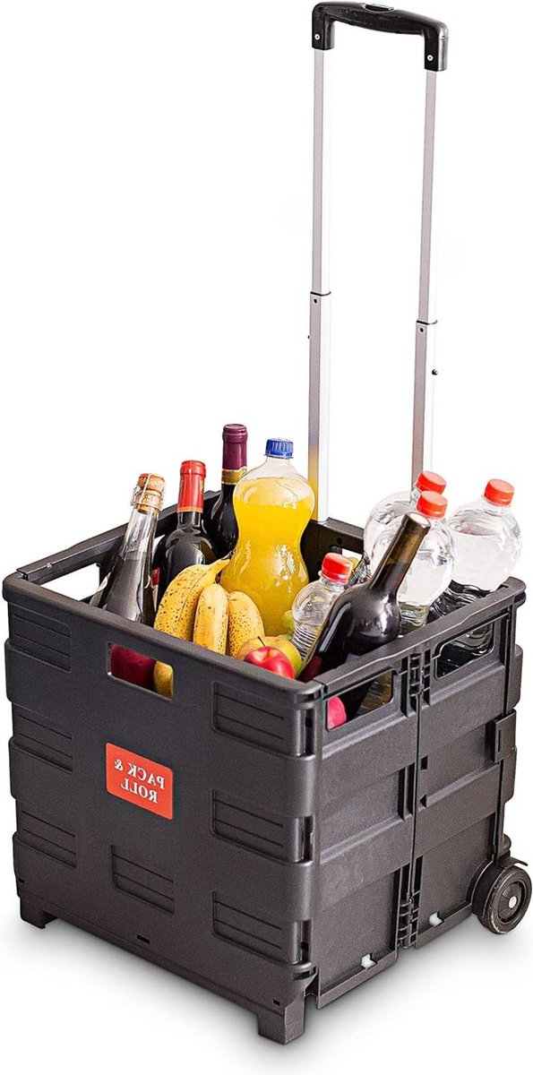 Inklapbare Boodschappentrolley tot 35 kg - Verstelbare handgreep - Wielen - Zwart