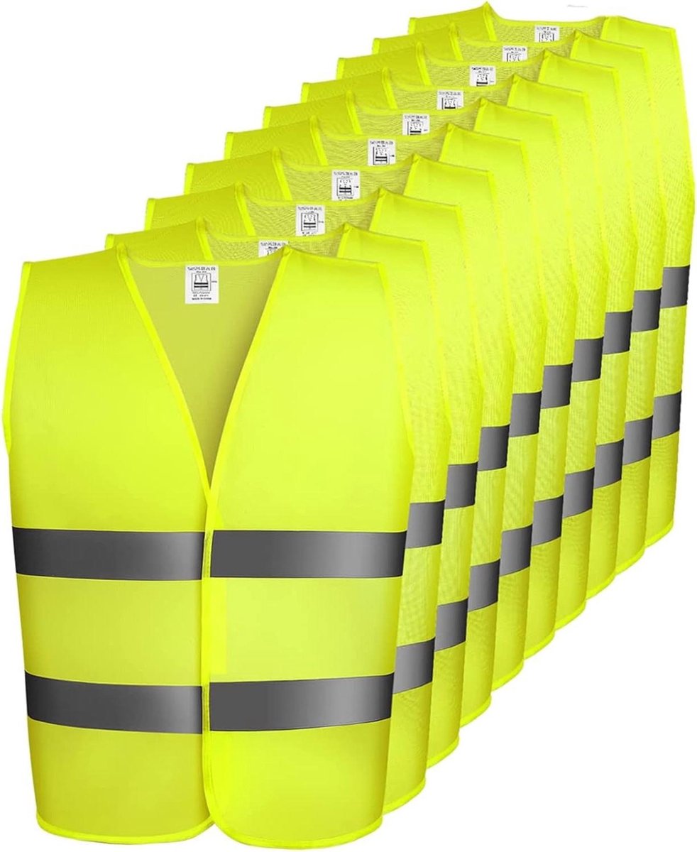 Ademend reflecterend veiligheidsvest - hoge zichtbaarheid - dubbele riem - wasbaar - voor bestuurders en werkers - uniseks - maat 10 geel