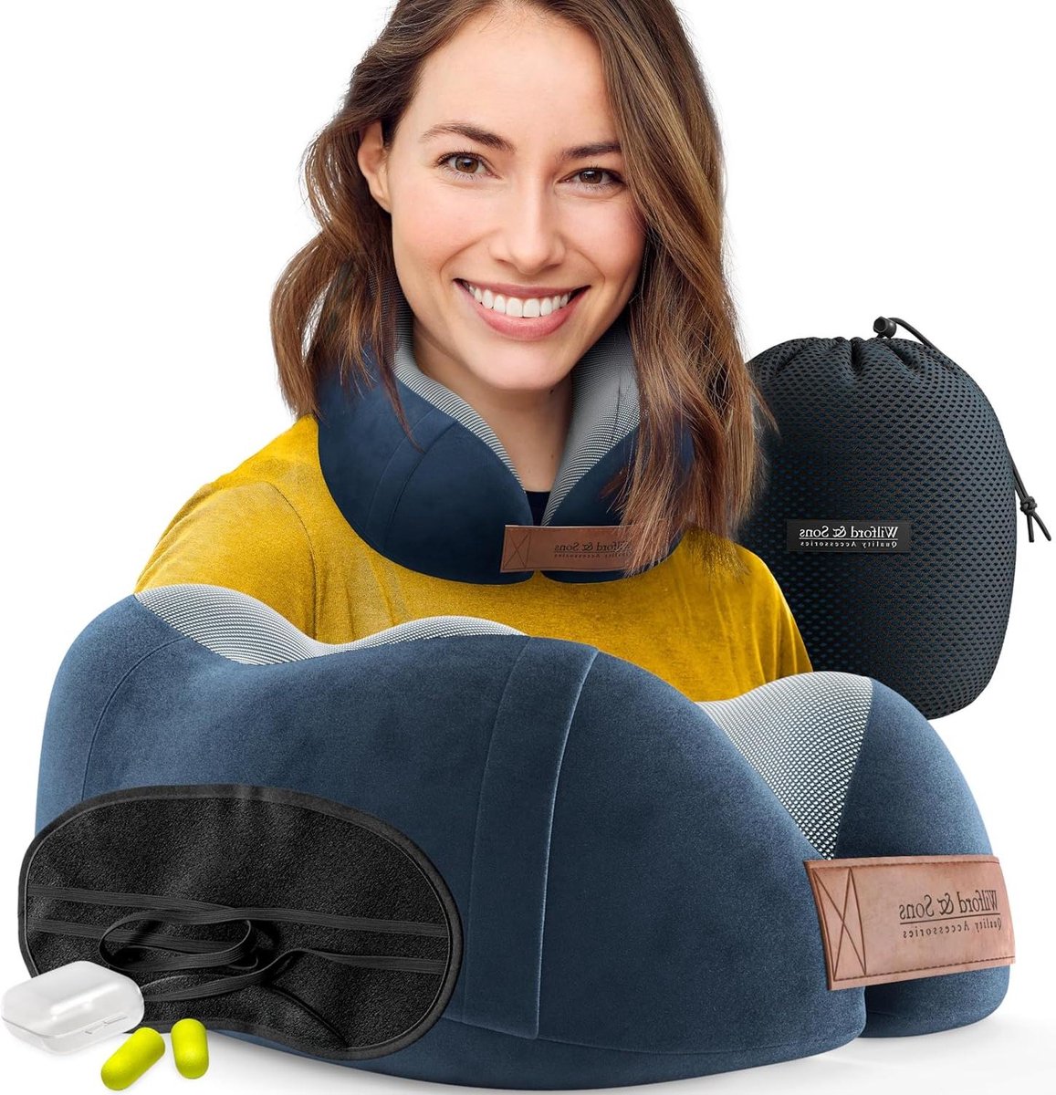 Memory Foam Nekkussen met Slaapmasker-Oordopjes + Tas | Reiskussen U-Vorm Traagschuim | Zacht Cover Wasbaar | Hoofdkussen Vliegtuig Auto Bus Trein Vakantie Man Vrouw