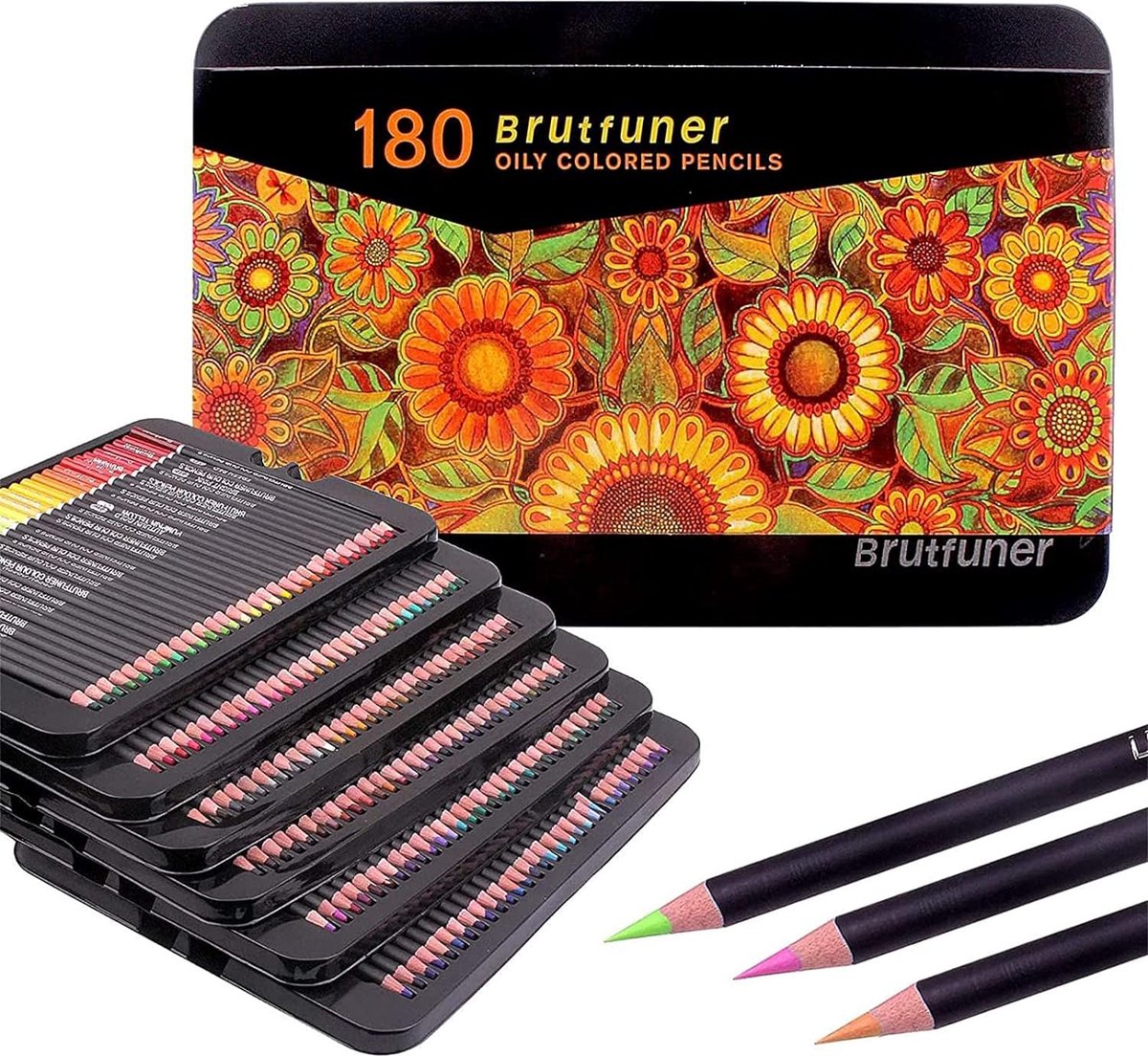 180 colored pencils set with metal box storage - oil crayons perfect for adult coloring books, students or kids school art supplies