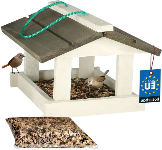 Cult at Home Vogelvoederhuis, voederzuil met beschermkooi, vogelhuisje, duifbestendig voor kleine vogels, wilde vogels, vogelvoederhuis om op te hangen, metaal, zwart, hoogte 29 cm