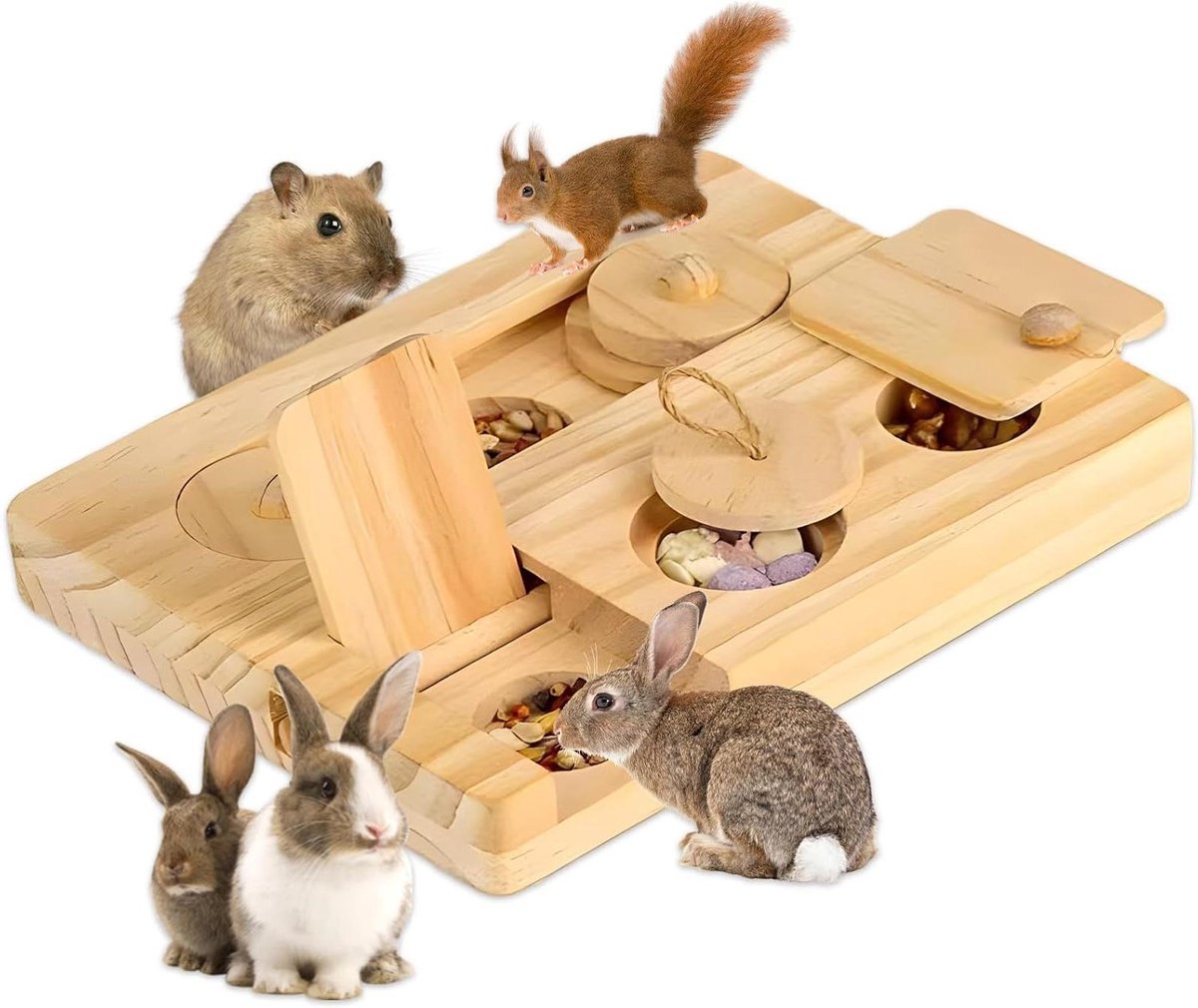 Cavia Speelgoed Zoeken van Voedsel – 6-in-1 Hamsteraccessoires – Houten Speelgoed voor Hamsters en Cavia’s