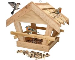 Vogelhuis Houten vogelvoederhuisje met shingle bedekt - hangend - 05 kg voer gratis