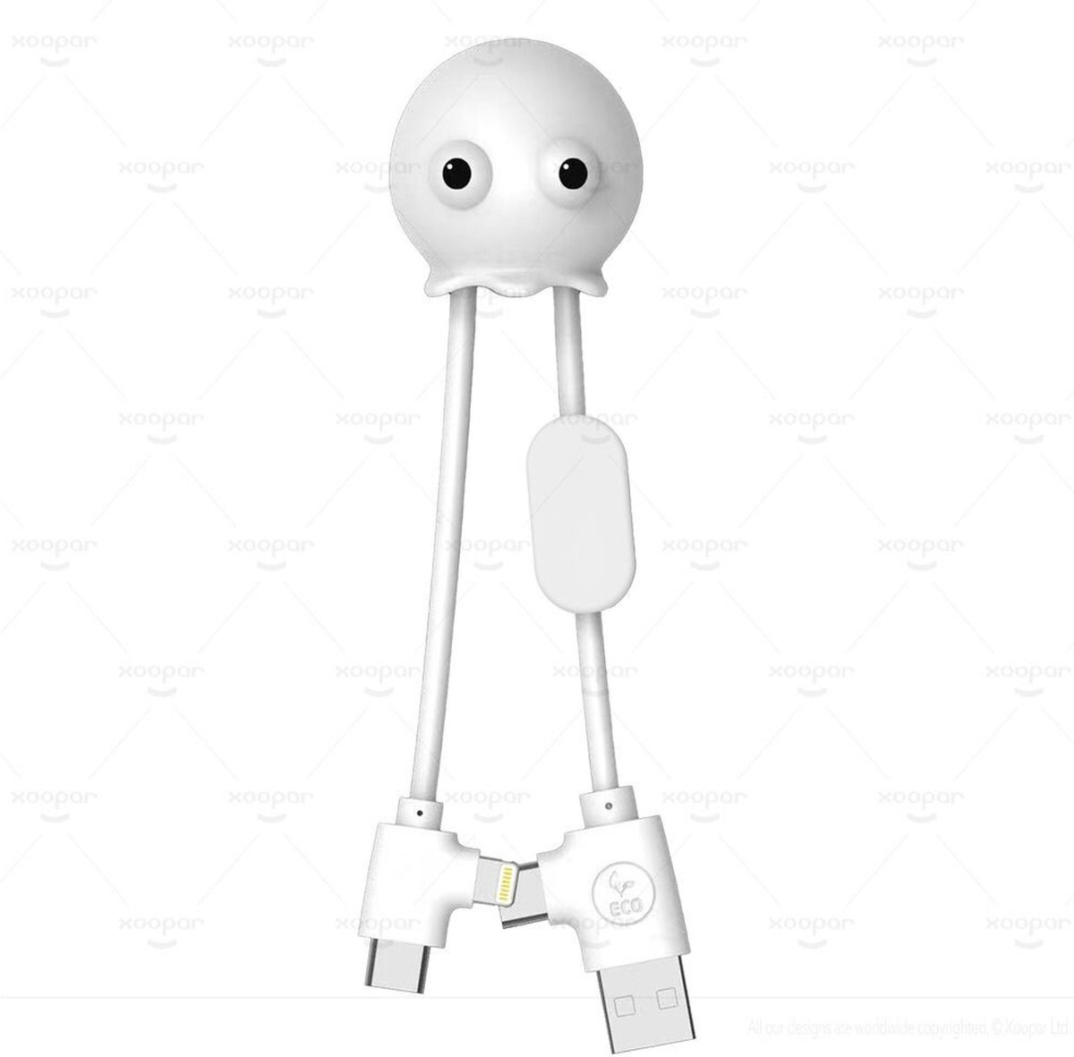 Xoopar - Jelly mini funny Kabel Wit - Alles-in-1 Kabel - Multi kabel - USB - USB-C - micro-USB - multi-connector kabel