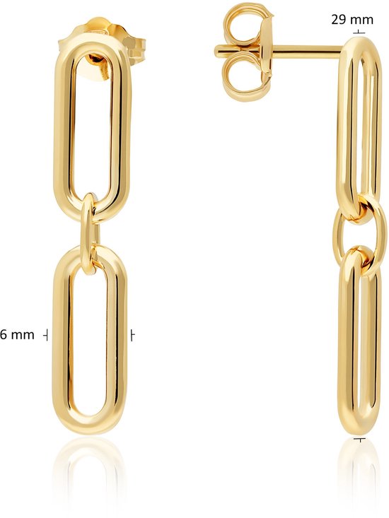 Glow 106.8619.00 Boucles d'oreilles pour femme - Clips d'oreilles à tige - Bijoux - Argent - Doré - Argent 925 - 6 mm de large - 29 mm de long