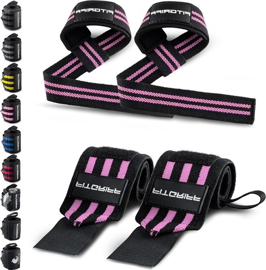 Bandes de poignet avec aides à la traction pour la musculation, le fitness, la musculation, l'haltérophilie, les sports de force - lot de 2 pour hommes et femmes