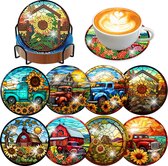 BOTC Peinture de diamants - Sous-verres avec support - Set de 8 - Forfait Adultes et Enfants - Cadeau