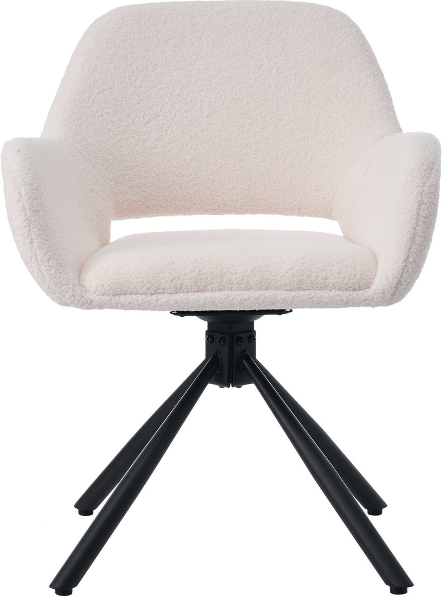 Merax Draaiende Eetkamerstoelen Set van 2 - Moderne Sherpa Stoffen Stoelen met Armleuningen - Wit