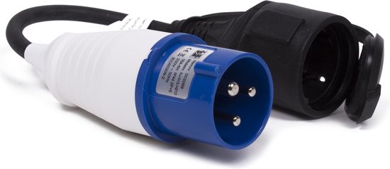 Benson Camping Adapter CEE 16A Mannetje naar Schuko Contrastekker – Spatwaterdicht IP44