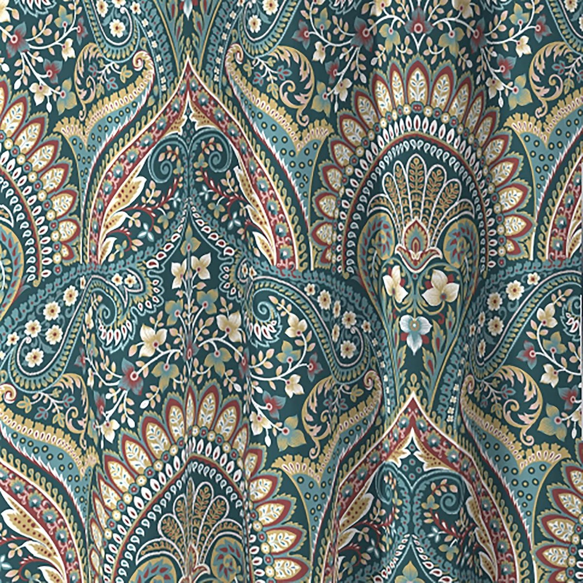 Groenblauwe Jacobean Gordijnen - B 66 x L 72 (168 x 183cm) - 2x Tie Backs - Bloemen- Exotische Plissé Gordijnen - Marokkaanse Boheemse - Blauwblauw