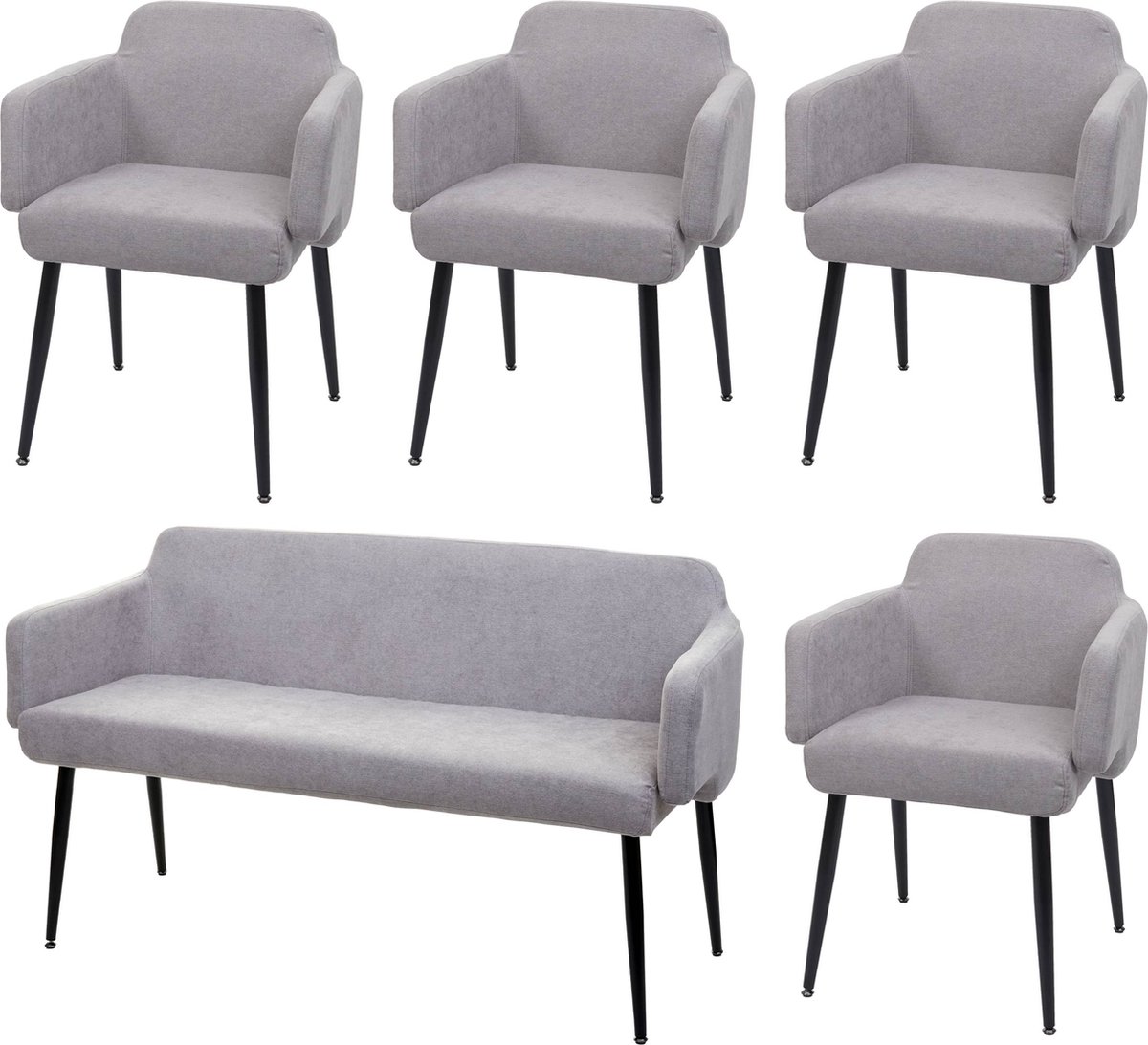 Eetkamerset MCW-L13, set van 4 stoelen + bank Eetkamerset, stof/textiel ~ grijs