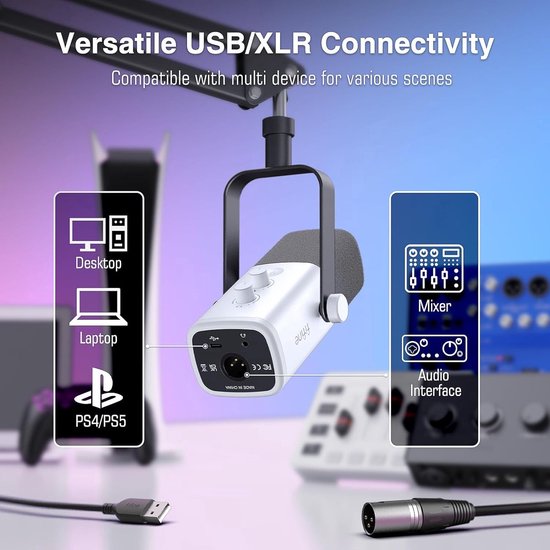 FIFINE - Starter Pack 2.0 White - AM8T & SC3 - Podcast Starter Pack - Gaming Streaming - Microphone USB RVB avec perche - Streaming Deck - DJ Mixer