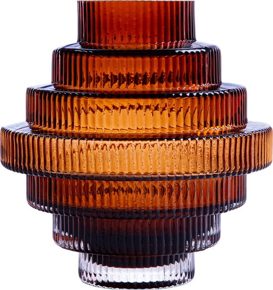 QUVIO Vase – Vases – Vase à fleurs – Vase en verre – Design escalier – Vase à Steps – Vase à fleurs séchées – Vase – Taille L – Vase en Verres – Glas – Marron