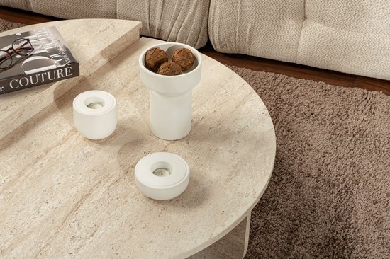 Set de 2 tables basses - Effet travertin beige - ALOEVA L 90 cm x H 30 cm x P 60 cm
