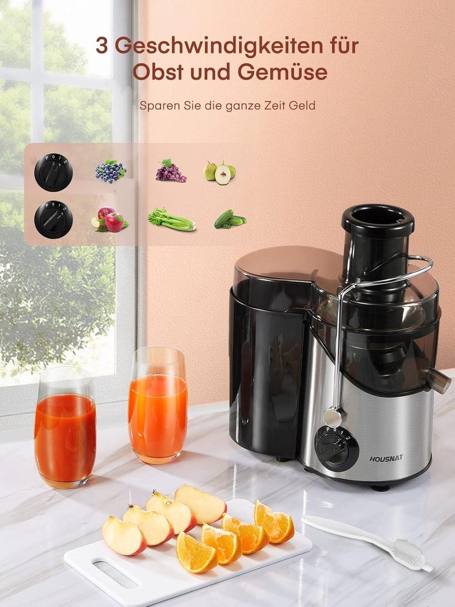 400 W centrifugaalsapcentrifuge - 3 snelheden - 65 mm vulopening - vitaminerijke fruit- en groentesappen - oververhittingsbeveiliging - inclusief opvangbak sapcentrifuge groenten en fruit