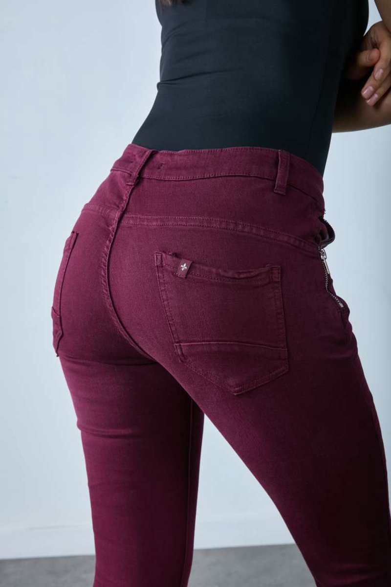 Broek Toxik3 hoge taille 5 button met rits details aan de zakken bordeaux