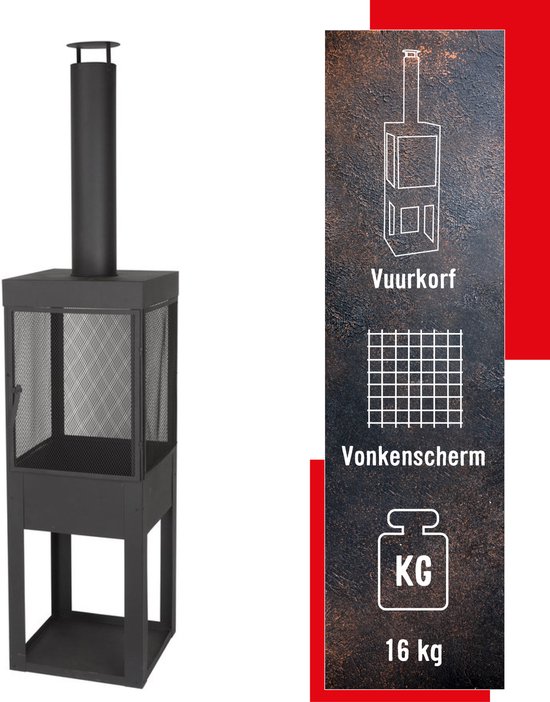 BBQ Collection Houtkachel Met Schoorsteen - Tuinhaard 194 X 44 X 47 Cm Carbon Staal