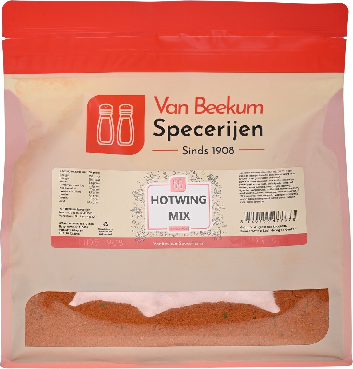 Goedkoopste Van Beekum Specerijen - Hotwing Mix - 1 kilo (hersluitbare stazak