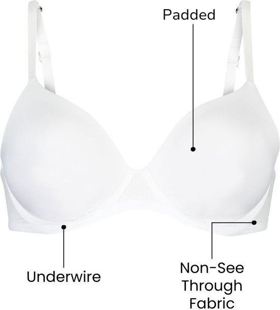 Witte beha met voorgevormde cups, beugel en non-see-through stof.