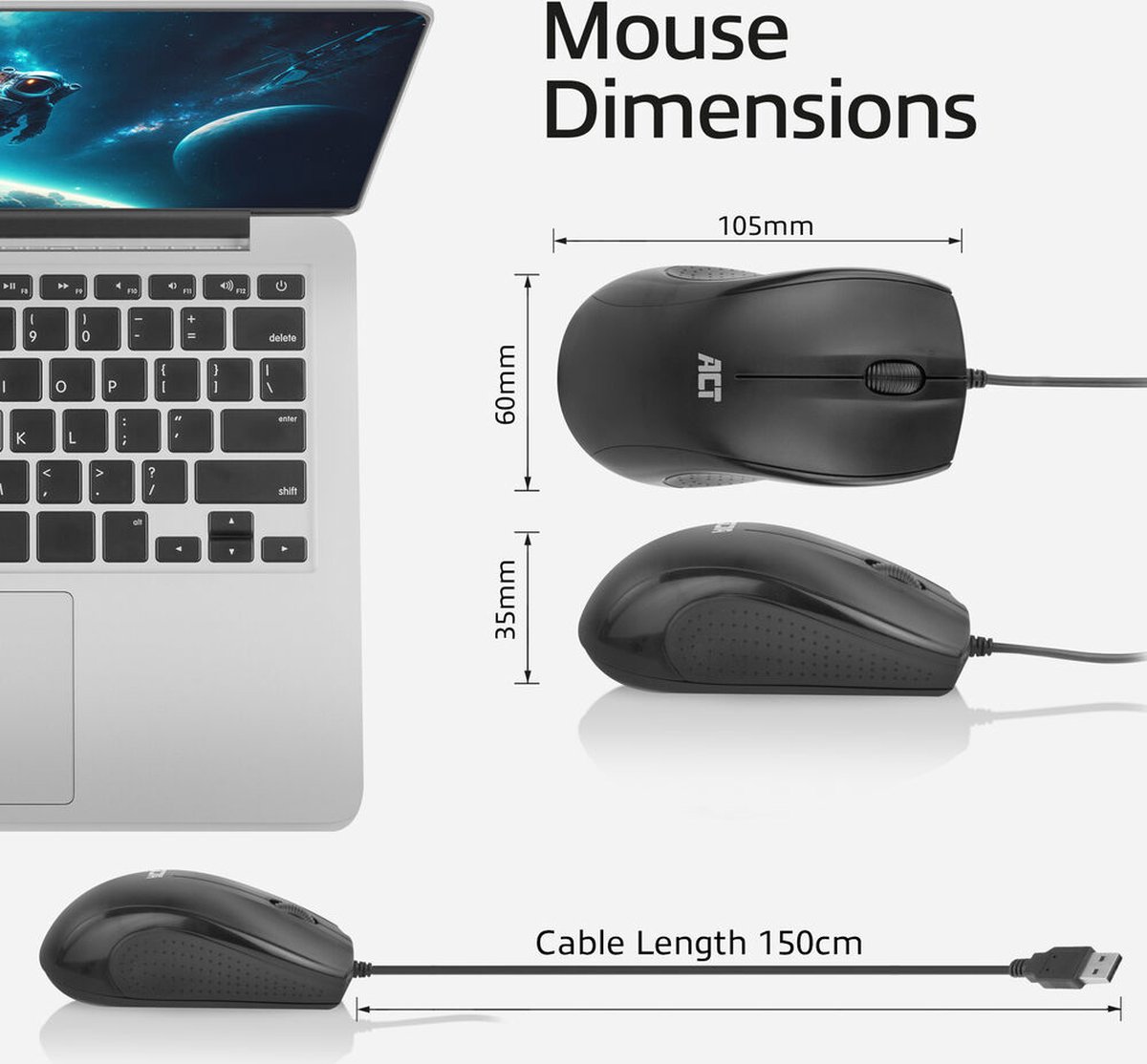 ACT Connectivity Bedrade full size optische muis thumbnail 2